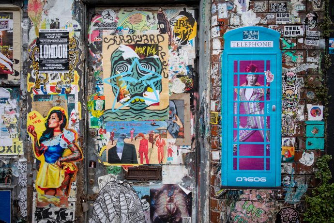 Brick lane past-up wall